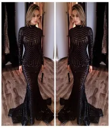 2018 Michael Costello Long Sleeve Prom Dresses Bling Bling Black Speecins High Neck High Mermaid Sexy Celebrity Gowns Pageant Evening Dr9419144