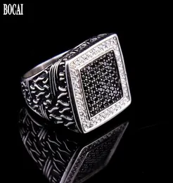 Real S925 Pure Silver Jewelry Black And White Diamond Men039s Ring Vintage Dripping Oil Zircon For Man Cluster Rings2632152