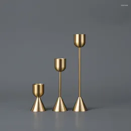 Kerzenhalter Set von 3 Candlestick für sich verjüngende Kerzen Messing Gold dekorativen Stickhalter Tisch Hochzeit