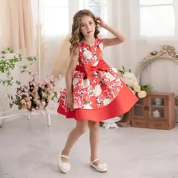 Vestidos de menina de 2 a 8 anos de menina floral vermelha garotas arco-bola de bola de bola para crianças 2 3 4 5 6 7 8 Roupas de crianças velhas OGF244432