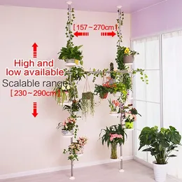 Adjustable Indoor Plant Stands Double Tension Pole Stainless Steel Flower Display Racks Holder Corner Storage Shelves with 12 Trays