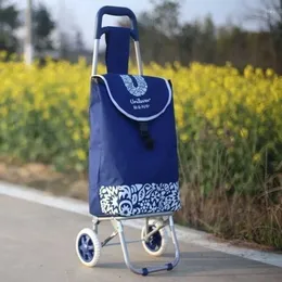 Storage Bags Buy Vegetables Wheelbarrow Supermarket Portable Folding Shopping Hand Cart Large Capacity Household Trolley With Wheels