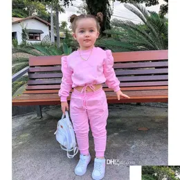 Set di abbigliamento Soild Kids Tracksuit Girl Girl Two Piece Set Outfit Sports Awear Maniche lunghe con cappuccio e pantaloni 2023 Fashion Spring Autu Otgal