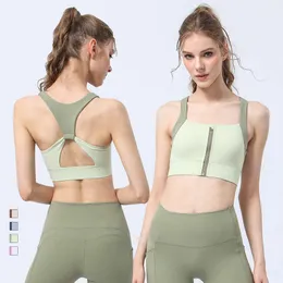 LU Sports Bra Lemon Women Sport Contraving Colors Front Zipper Yoga fiess bra cross back regly support running top youout yoga b