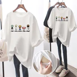 Maternity Nursing Shirt Short Sleeve Nursing Top Women's Pregnancy Cartoons Breastfeeding Tee Casual Side Ruched Ropa Embarazada