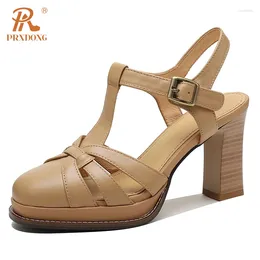 Scarpe eleganti prxdong 2024 marca in pelle vera cravatta estate piattaforma per donna sandali sandali a trampoli femminile 34-40