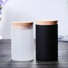 Candle Holders Heat Resistant White Black Customized Color Holder Frosted High Borosilicate Glass Jar With Bamboo Lid 2pcs/set