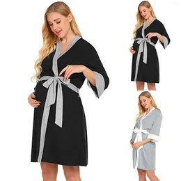 Home Clothing Maternity Gown Postpartum Homewear Dress Nursing Feeding Pajamas For Women Robes Long Flare Sleeve Solid Bandage Cardigan