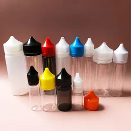 Leere mollige Plastik -Tropfenflaschen 10 ml 15 ml 30 ml 50 ml 60 ml 100 ml 120 ml PET -Unicorn -Flasche mit CRC -Manipulationsbedeckungen für Flüssigsaft