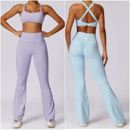 LL-8047 Roupa de ioga feminina Yoga Define duas peças calças calças de colete de calças de ginástica esportiva de ginástica esportiva