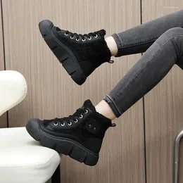 Casual Shoes High-Top-Baumwolle 2024 Winterlammvelvet warm und feste Farbe dicke Sohle Erhöhung trendiger Frauen