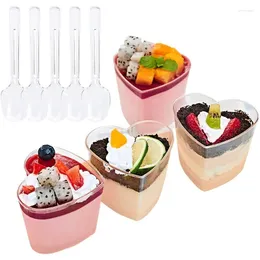 Coppe usa e getta cannucce 50pcs tazza da dessert con cucchiai trasparente mousse in plastica in plastica budino di pettine