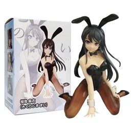 11CM Anime Sakurajima Mai Figure Bunny Girl Black Silk Kneeling Position Model Toy Posture Doll Gift Collect Ornaments 240411