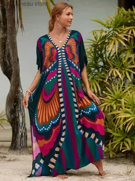 Basic Casual Kleider 2024 Sommer Bohomian gedruckt Plus Size Beach Kaftans Kleid für Frauen Outfit Elegante Seite Split Maxi Kleider Robe Q1342 1 T240415
