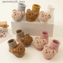 Kids Socks Cute Cartoon Bear Boys and Girls Baby Socks Winter Soft Cotton Non slip Soles Newborn and Childrens Socks Childrens Thick Socks Warm Socks Q240413