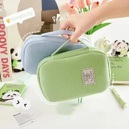 Piece Simplicity Pencil Case Fashion Green Blue Solid Color Box For Kids High Capacity Portable Stationery Storage Bag