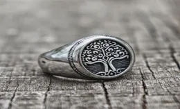 316L Stal nierdzewna Tree of Life Ring Klasyczne mężczyzn mody Viking Amulet Pierścienie Nordic Jewelry9224423