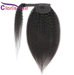 Rabas de cavalo retas e excêntricas 100% de cabelo humano brasileiro envolvendo o clipe em extensões para mulheres negras Yaki Pony Hairpiece de cauda real9387550