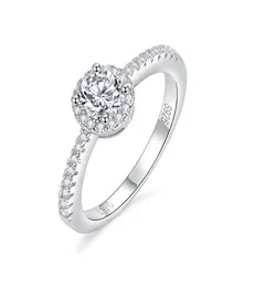 Classic 05ct okrągłe srebrne pierścionki ślubne biżrena biżrena halo kobiety moissanite ring7199935