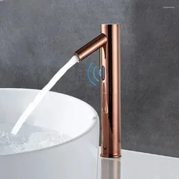 Banyo Lavabo Musetleri Kızılötesi Hareket Sensörü Akıllı Dokunsuz Musluk Havzası Gül Altın İndüksiyon Grifo Washbasin Modern Pil Musluğu