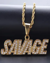 Замороженный полный CZ Stone Mens 14k Gold Chains с Savage Iced Out подвесной ожерелье Hip Hop Jewerly2529598