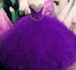 Perlenprinzessin Ballkleid Rot lila Quinceanera Kleider süße 16 Kleider Perlen Pailletten Schnürung Kleider Rüschen plus Größe Vestidos DE2768789