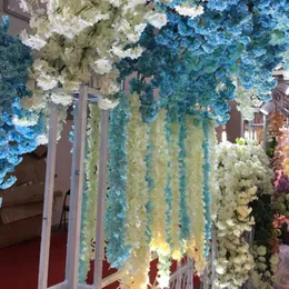 Dekorativa blommor 180 cm est Artificial Hanging Silk Hydrangea Bouquet Flower Vine Wedding Party Home Decor