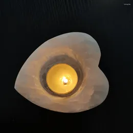 Candele 8-9 cm Naturale Selenite Satin Spazio Forma del cuore Luce da tè per decorazioni per la casa