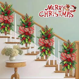 Dekorative Blumen Weihnachtskranz LED Rattan Weihnachts -Tür Hanging Wrack Dekoration 2024 für Heimtreppe Girlande