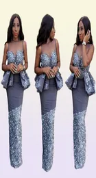 2019 mais novo brilho de moda African Evening Dressos Nigerianos Estilos Nigerianos Pescoço Peplum Piso comprimento da sereia do baile de festas de baile