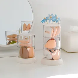 Lagringslådor 2/3/4 rutnät 360 grader Rotary Cosmetic-Puff Holder Makeup Sponge Box Transparent Dust-Proof Beauty Egg For Women Girls