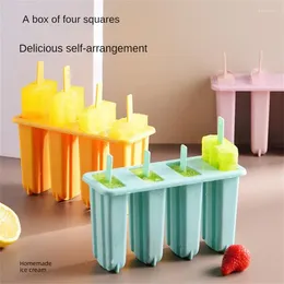 Backformen 4 Hohlraum -Lebensmittel -Silikon -Eisform mit Abdeckung DIY Eis am Stiel Box Lollipop Form Dessert Tablett Maker Küche Gadgets