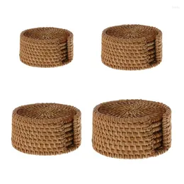 Bandejas de chá 6pcs redondo montanhas -rattan rattan tigela tigela bloco de isolamento artesanal PlacEmats tabela