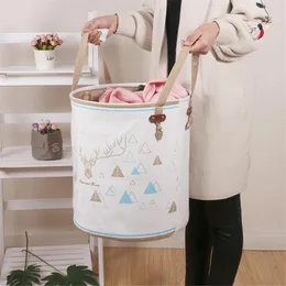 Laundry Bags 50pcs/Lot Collapsible Basket Cylindric Storage Bag With Handle Hamper Clothes Toy Bin Bucket Organizer Canvas Cotton