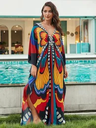 Women Ethnic Print Kaftan Beach Dress Bathing Suit Plus Size Swimsuit Cover Up Beachwear