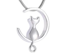 IJD10014 Moon Cat rostfri Stee Cremation Jewelry for Pet Memorial Urns Necklace Hold Ashes Keepsake Locket Jewelry1963508
