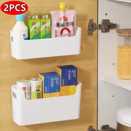 Hooks 2/1 PCS Kitchen Wall Mounted Cabinet Door Preservation Film Bag Storage Rack Bathroom Plastic Box Organizer