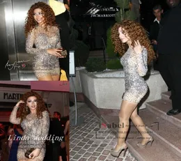 Libanon MyriAm Fares Bling Cocktail Dress Glitter Långärmad pärlor Kort formell festklänning CelebrityInspired Dress7835293