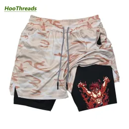 Shorts Camo Baki Print Anime Fitnessstudio kurz für Männer 2in1 Athletic Compression Shorts Schnell trocken dehnbares Training Fitness Running Jogging