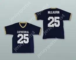 Anpassad valfritt namn nummer herr ungdom/barn Terry McLaurin 25 Cathedral High School Leprechauns Navy Blue Football Jersey Top Stitched S-6XL