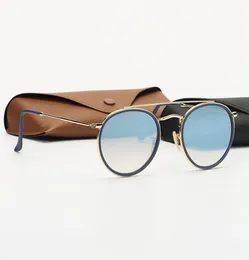 Herren runde Sonnenbrille Doppelbrücke Sonnenbrille Damen Mode Sonnenbrille Mode -Augenzeuge mit Leder Case5873961