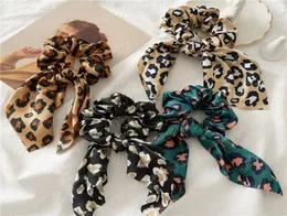 Kawaii Bunny Ears Scrunchies Леопардовые резиновые волосы галстуки Симпатичные женские женщины эластичные волосы для волос для животных припечаток хвостичи