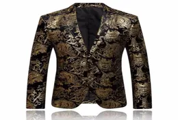 Gold Blazer Men Floral Casual Slim Blazers Arrival Fashion Party Single Breasted Male Suit Jacket Ps Size Blazer Masculino8678576