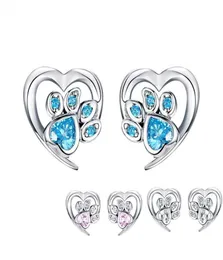 Blue Crystal Pet Paw Coldings for Girl Heart kształt CZ Footprint Ear Studs Jewelry Design BIJOUX SCE65432155084311594