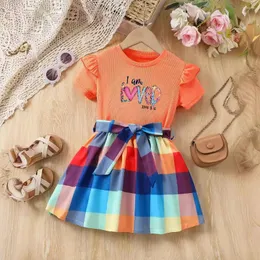 Set di abbigliamento Summer Kids Clothes Girls Letter Casual Stampa T-shirt Top Skirt Ploid Skirt Childre