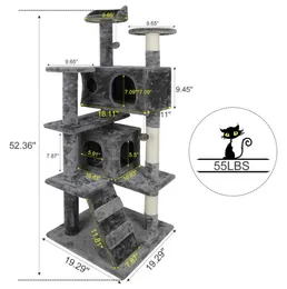 52quot Cat Tree Activity Tower Pet Kitty Furniture with Scratching Posts dders64313223662022