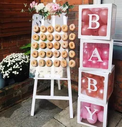 Chá de bebê menino menino nome transparente caixa de donut stand stand decoração de casamento uma festa de primeiro aniversário do primeiro aniversário357d7403612