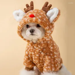 Dog Apparel Pet Christmas Plush Elk Coat Cat Winter Soft Clothes With Tow Ring Cute Ears Hoodies