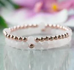 MG0962 6 mm de rosa polida quartzo rosa cor de ouro rosa Bracelete de contas Pulseira de pedra da gem
