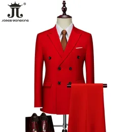 Jackor M6XL Men Business Casual Wedding Party 2 Pieces Jacket Byxor Midja Set Male Blazer Coat Pants Fashion Slim Fit Suits